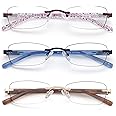 LOVIVY 3 Pack Rimless Reading Glasses for Women Blue Light Blocking Readers Tinted Edge Spring Hinge Pattern Print Arm Eyeglasses Mix 1.50