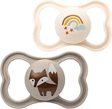 MAM Air Soothers 6-18 Months 2 Pack with Travel Case Cream Design