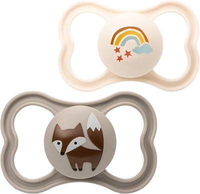 MAM Air Soothers 6-18 Months 2 Pack with Travel Case Cream Design
