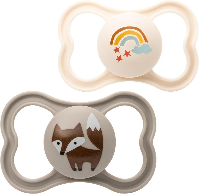 MAM Air Soothers 6-18 Months 2 Pack with Travel Case Cream Design