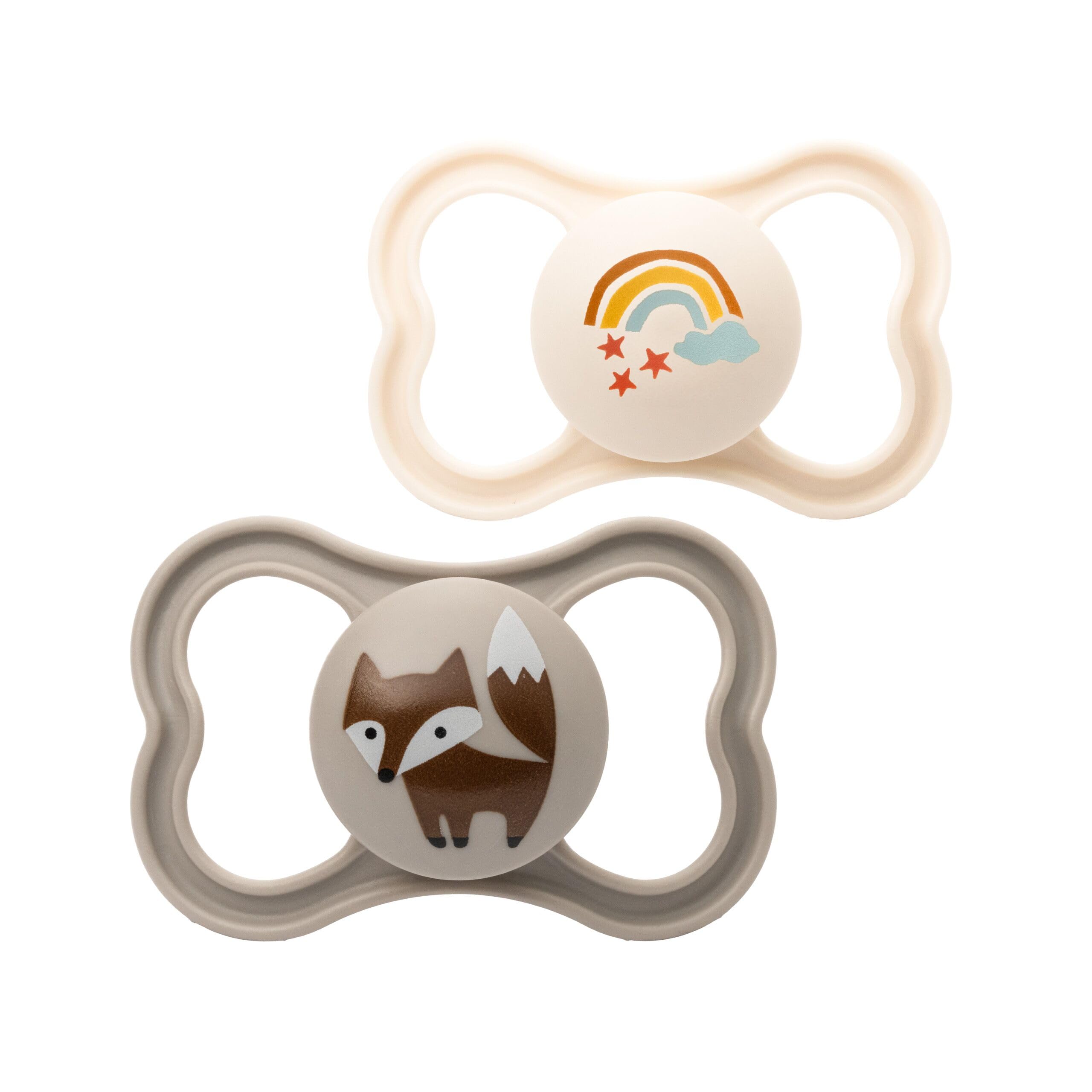 MAM Air Soothers 6-18 Months | 2 Pack | Orthodontic Design | Comes in Dummy Steriliser Case | Sustainable Materials | Baby Accessories | Cream (Various Designs)