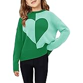 Haloumoning Girls Heart Sweater Kids Cute Color Block Knit Sweaters 7-14 Years