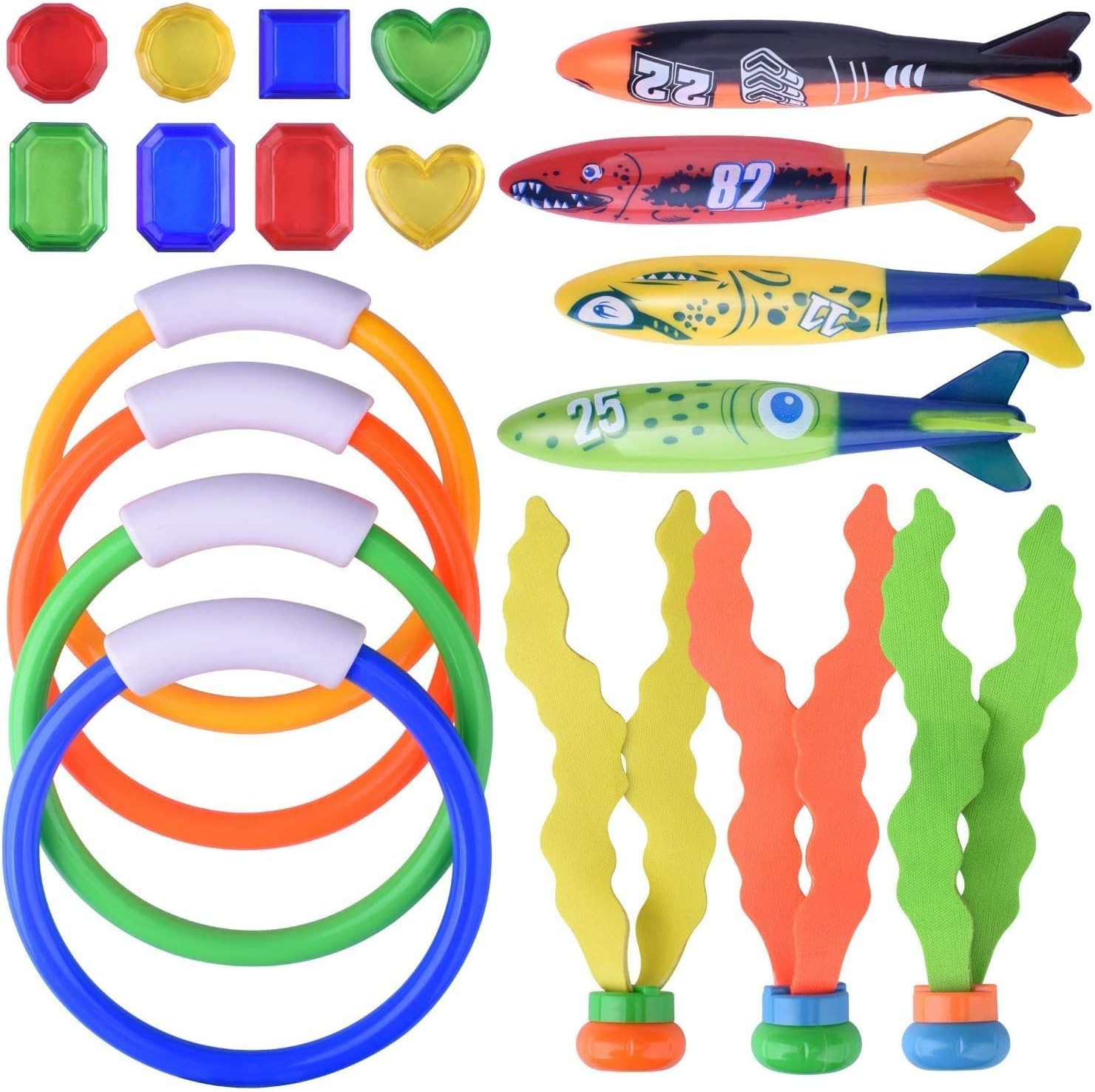 thumbnail image 2 of HXC 11-Piece Sinkies Kids Swimming Toys – Diving Rings, Torpedoes & Squids For Pool Games & Training 2 of 9