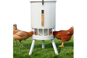 KOL Metal Chicken Feeder No Waste - 50lbs Poultry Feeder with 16 Ports, Powder Coated Rust-Proof Design & Smooth Edges for Safe Feeding (Jade White)