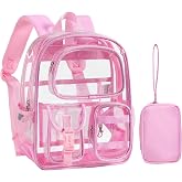 Unineovo Mini Clear Backpack for Stadium Approved 12x6x12, Small Transparent Backpacks Plastic See Through Clear Bag for Women for Sporting Event, Concerts, Work, Festival (Pink)