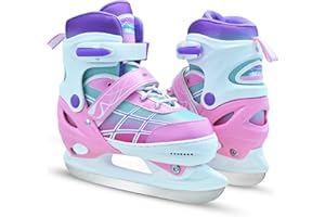WELLWON Kids Ice Skates for Boys and Girls, Adjustable Ice Skating Shoes for Beginner Ages 4-12, Gradient Pink Purple Green Iceskates for Outdoor and Rank