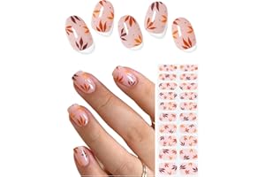AutyaMee Semi Cured Gel Nail Strips (Fall Maple Leaf), Autumn Brown, 20 Pcs Gel Nail Wraps, Stickers, UV Light Required, Salon Quality, Long Lasting