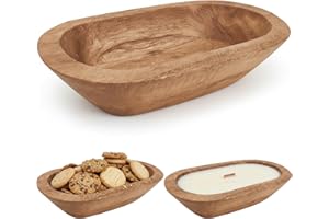 Wooden Candle Bowl, Rustic Decorative Wooden Bread Bowl for Bread Making Dining Room Table Centerpiece Home Decoration, 8.7x5