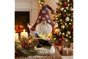 TERESA'S COLLECTIONS Outdoor Christmas Decorations,Christmas Gnome Decor Winter Garden Gnomes with Solar Lights, Waterproof Resin Ornaments, Xmas Gifts Outdoor/Indoor,8.8", Red&White