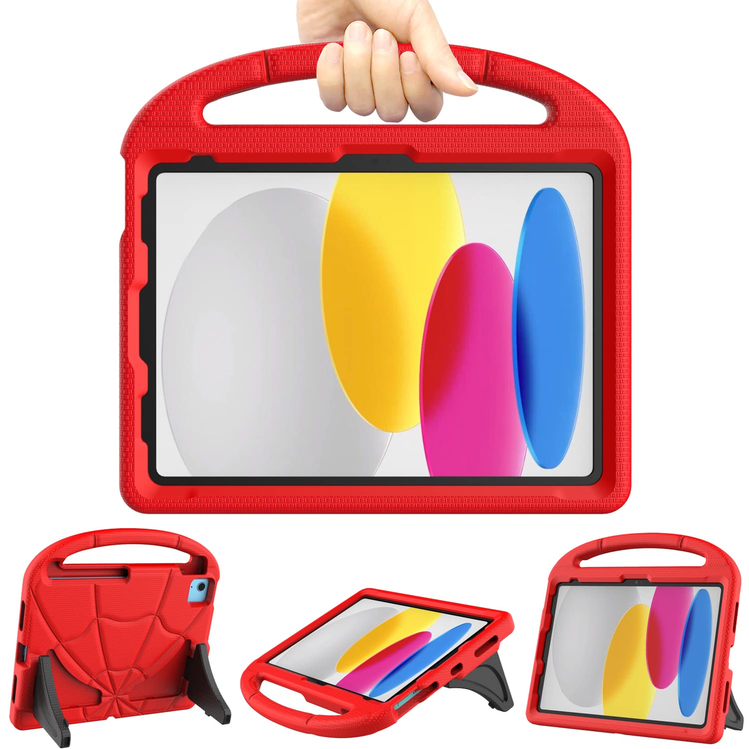 iPad 11th/10th Generation Case Kids 2025/2022, iPad 11inch/10.9 inch Case, iPad Air 6th/5th/4th Gen Case2024/2022/2020, Mansiruyi iPad Pro 11 inch 4/3/2/1th Gen Shockproof Handle Stand Case - Red