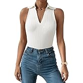 Ribbed Tank Tops for Women, Going Out Trendy Sleeveless Shirts Collared Casual Knit Top