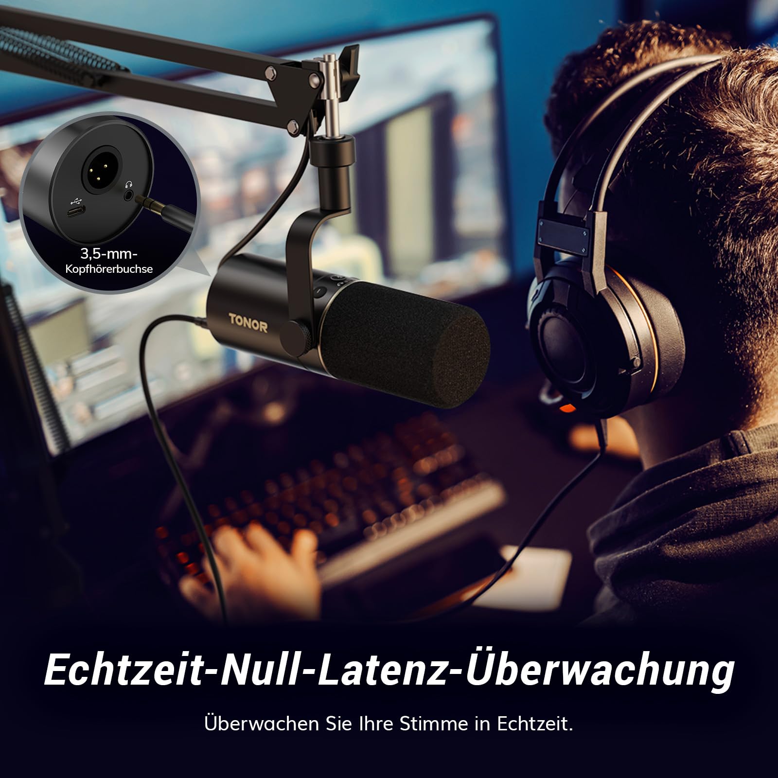 TONOR Dynamisches Microphone mit XLR/USB Kabel, Mikro PC mit Mute Button, Vocal Mic Gesangsmikrofon für Podcast, Streaming, Gaming, Studio und Aufnahme, mit Hight Profile Mikrofonarm, Schwarz, TD510+ 8
