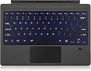 Tomsenn Surface Pro 6 Keyboard Type Cover with Touchpad (Wireless Bluetooth) 7-Color Backlit LED Lighting | Ultra Slim, Rechargeable, Travel Use | Lithium Ion Battery