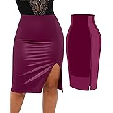 Popilush Faux Leather Skirts with Built in Mesh Shapewear Tummy Control High Waist Midi Skirt with Shaper for Women