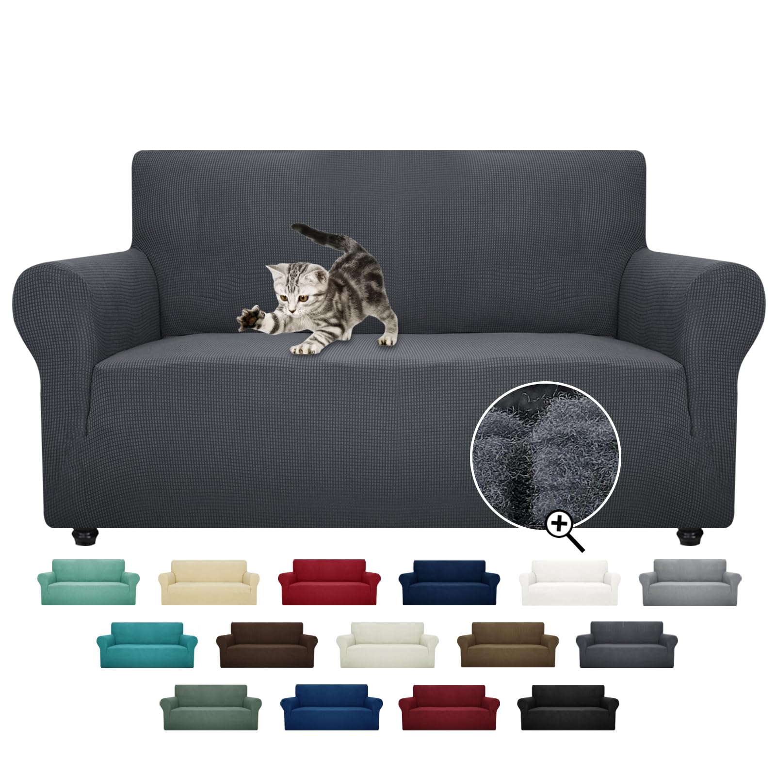 Photo 1 of ZNSAYOTX Super Stretch Couch Cover Love Seat Sofa Covers for Living Room Dogs Pet Friendly Furniture Protector Spandex Loveseat Slipcovers with Anti Slip Foam Sticks (Dark Grey, Loveseat)