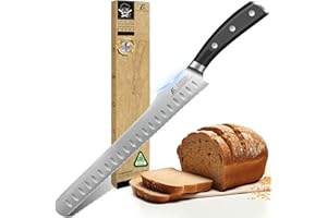 CoquusAid Bread Knife for Homemade Bread, 10.6 Inch Multifunction Serrated Knife, Razor Sharp Slicer, Forged High Carbon Germ