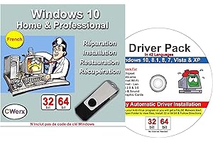 Computer Werx French Compatible with Windows 10 Home & Professional Repair Restore Recover Reinstall USB with Drivers Pack