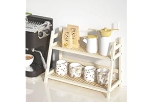 Wicker-Look Coffee Station Organizer, Bamboo Mug Holder Countertop, Kitchen Counter Shelf for Tea Coffee Bar Accessories, Mat