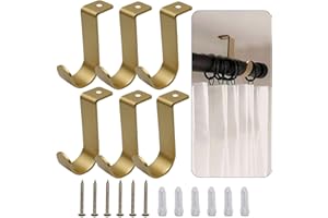Shonmogar Ceiling Curtain Rod Brackets 6 Pack Metal Curtain Rod Holders with Screws,Curtain Rod Ceiling Mount Bracket for 1 Inch Rod, Sturdy Curtain Rod Hooks for Home Office Patio, Gold