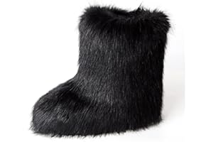 YAMERBO Faux Fur Boots for Women, Fuzzy Flurry Furry Winter Mid-Calf Snow Shoes, Fashion and Comzy Outdoor Furry Girl Boots