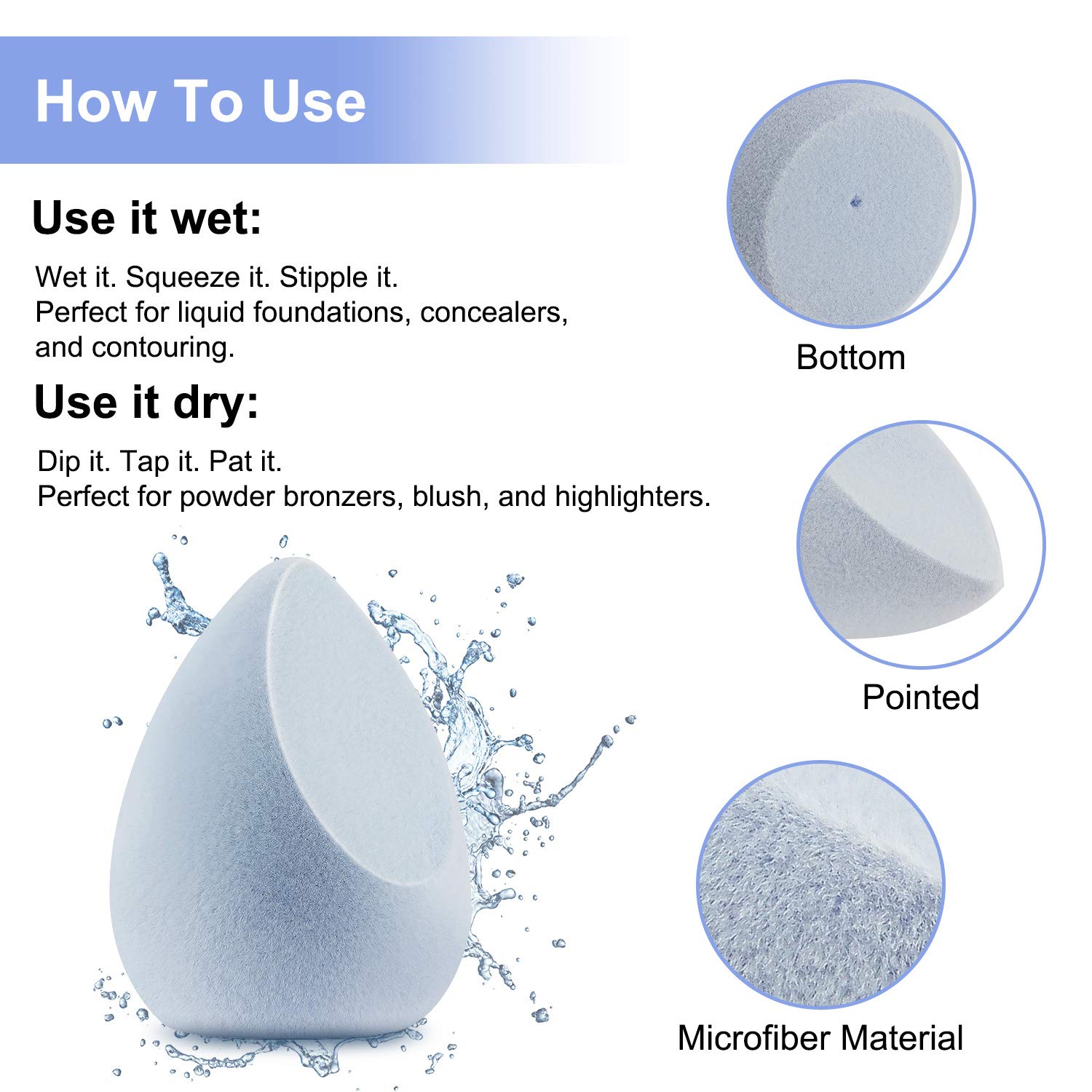 8 Pieces Microfiber Velvet Blue Sponge Makeup Beauty Sponge Foundation Latex-Free Sponge Flawless Makeup Blender with Storage Bottle for Liquid Cream and Powder : Beauty