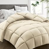 HYLEORY All Season Queen Size Bed Comforter - Cooling Down Alternative Quilted Duvet Insert with Corner Tabs - Winter Warm - Machine Washable - Beige