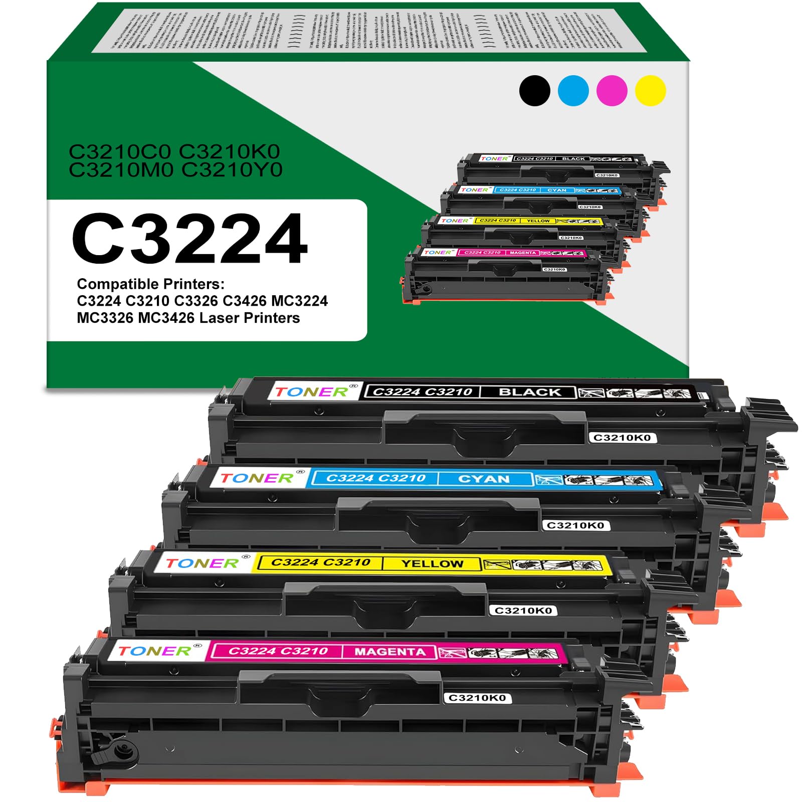 Photo 1 of SAIBOYA C3426 C3210 C3224 Toner Cartridge (with New Chip) Replacement for Lexmark C3224 C3210 C3210C0 C3210K0 C3210M0 C3210Y0 for C3224 C3326 C3426 MC3224 MC3326 MC3426 Printer, 4 Pack