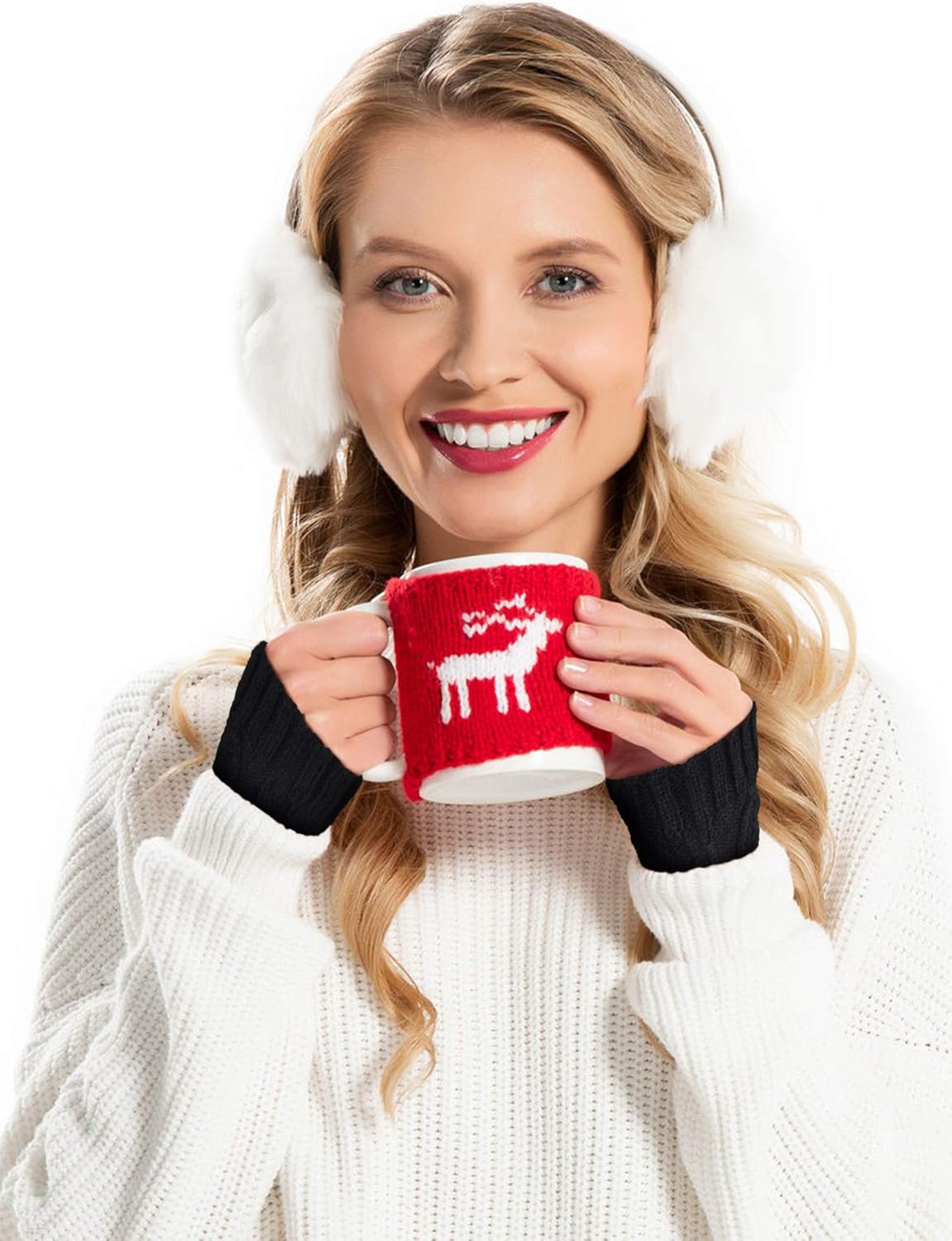4 Pairs Women Winter Warm Knit Fingerless Gloves Thumbhole Arm Warmers Mittens (Black, 4) at  Women’s Clothing store