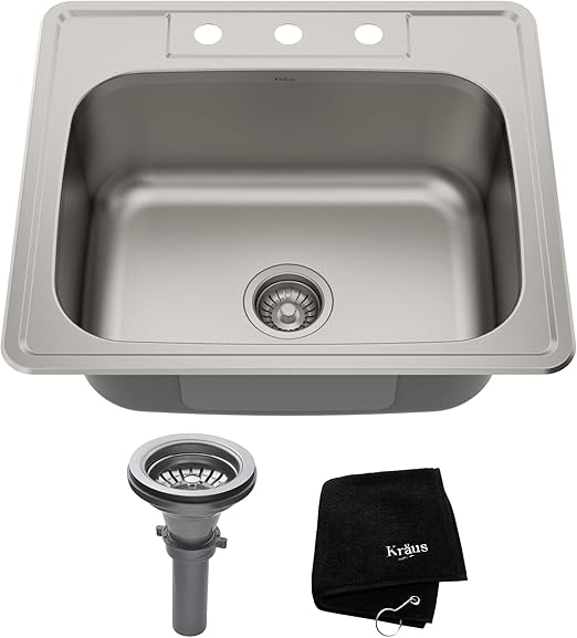 Kraus Ktm25 25 Inch Topmount Single Bowl 18 Gauge Stainless Steel