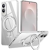 Temdan Designed for Samsung Galaxy S25 Edge Case, Magnetic 360° Rotatable Ring Stand [Compatible with Magsafe] Military-Grade Protection Kickstand Phone Case for Galaxy S25 Edge-Clear