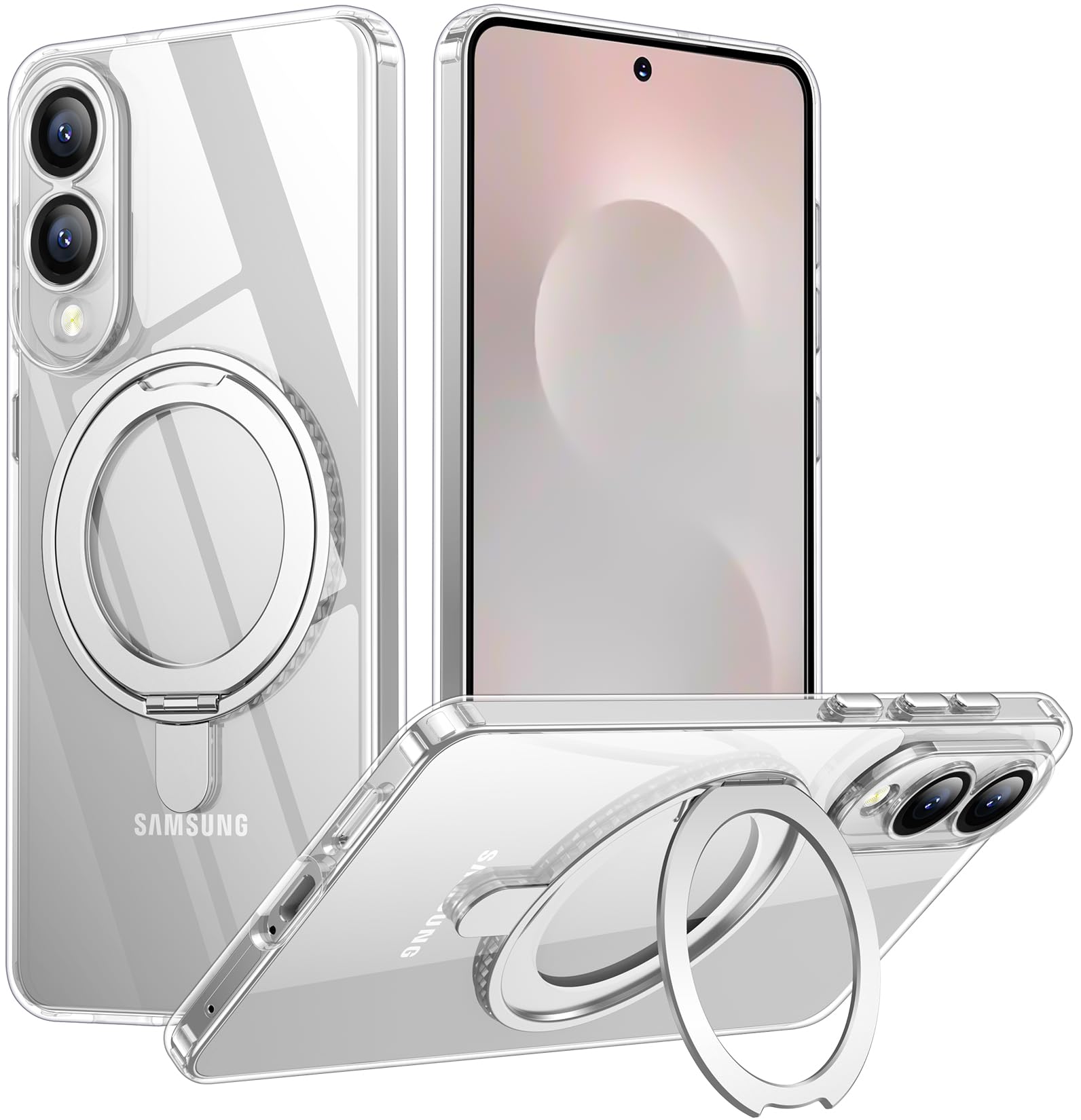 Photo 1 of Temdan Designed for Samsung Galaxy S25 Edge Case, Magnetic 360° Rotatable Ring Stand [Compatible with Magsafe] Military-Grade Protection Kickstand Phone Case for Galaxy S25 Edge-Clear
