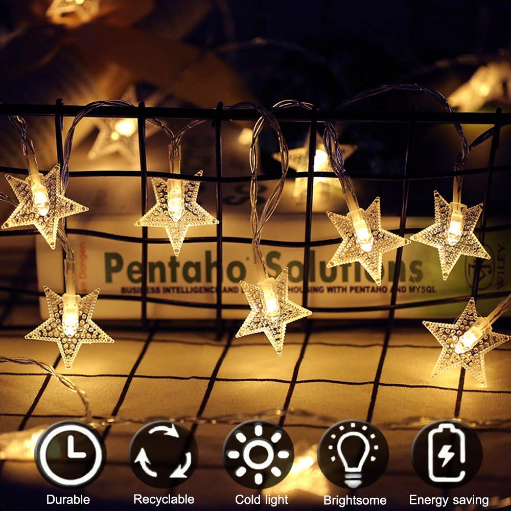 Star String Lights,Battery Powered Twinkle Lights, Decorations with 50 pcs LED Indoor Fairy Lights Warm White, Ideal for Patio Wedding Bedroom Princess Castle Play Tents