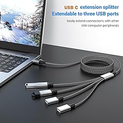USB C to Triple USB Cable Splitter 3.3Ft,USB C Male