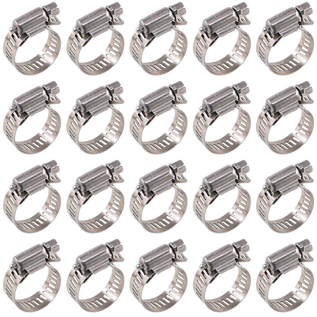 GLARKS20Pcs 304 Stainless Steel Adjustable 14-27MM Range Worm Gear Hose Clamps Assortment Kit, Fuel Line Clamp for Water Pipe, Plumbing, Automotive and Mechanical Application (14-27MM)