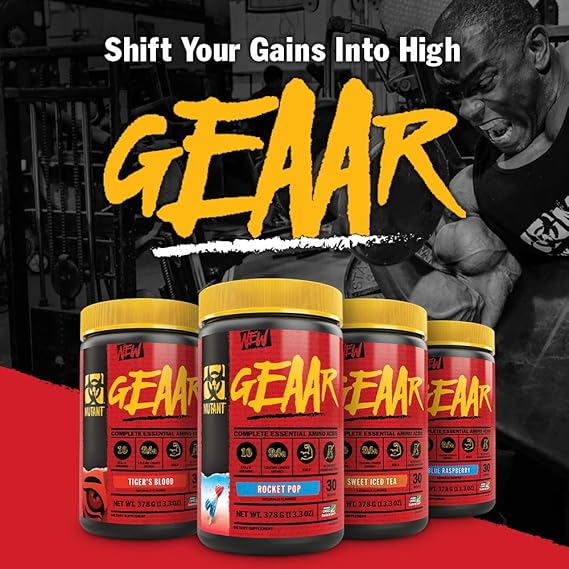 Amazon.com: MUTANT GEAAR - 9.4g of EAA Powder + Arginine, 7g BCAAs, 4g Leucine, Electrolytes, Coconut Water, No Artificial Colors or Flavors, Delicious Taste - 30 Servings - Blue Raspberry - 378g: Health & Personal Care