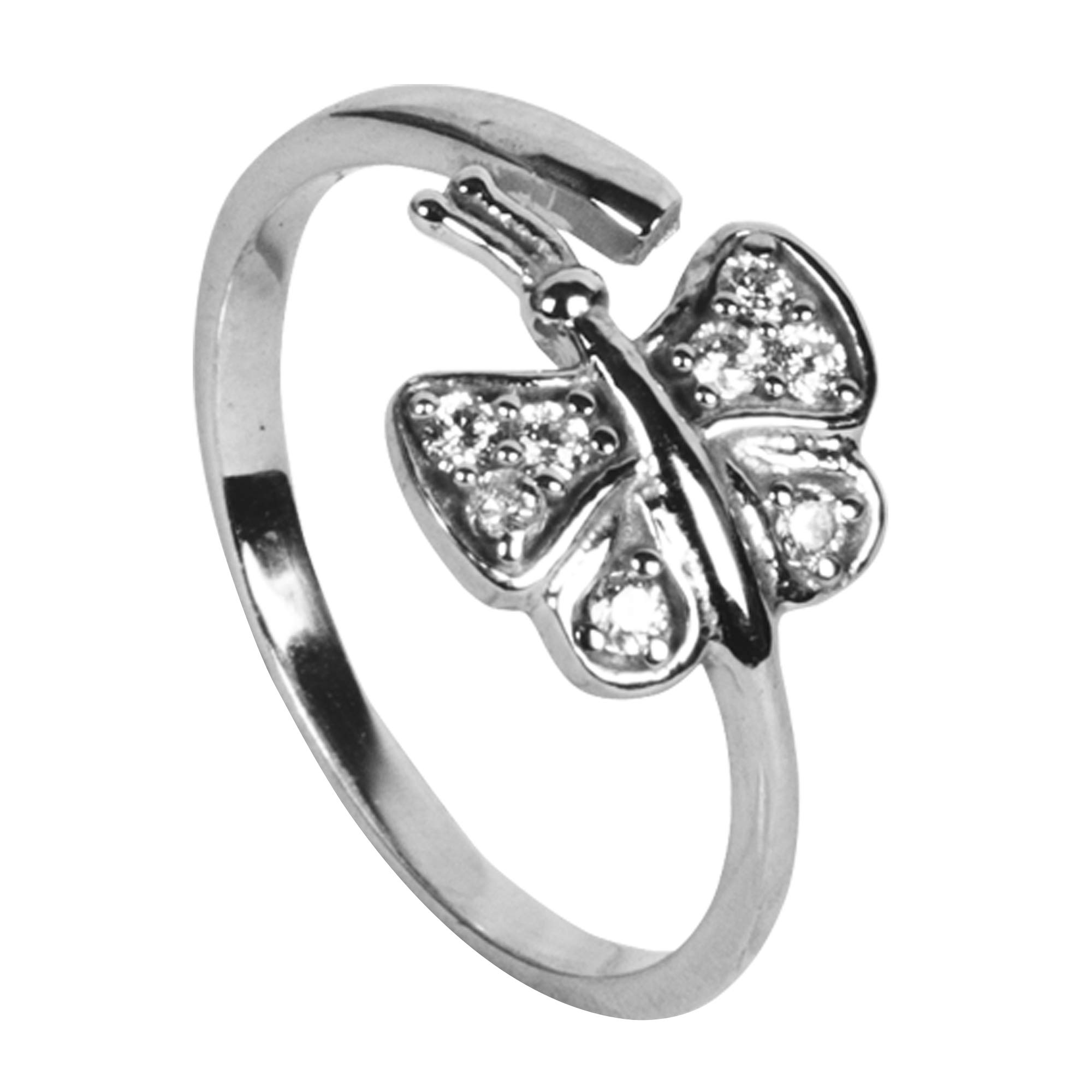 Mnshaa 925 Sterling Silver Ring with Cubic Zircon, Butterfly Design, Handmade Adjustable Finger Ring for Girls and Women in Gift Box