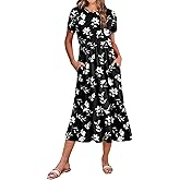 Zeagoo Women Summer Midi A Line Dress Short Sleeve Casual Flowy Tiered Beach Long Sundress with Pockets 2026 Vacation Travel