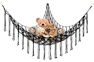 Stuffed Animal Storage Hammock Net Corner Large Toy Organizer for Kids Nursery Bedroom Decor (Black)