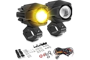 LED Motorcycle Fog Lights 60W 18000LM Driving Auxiliary Lights 7 Modes Amber White Light Combo with Waterproof Wire Harness K