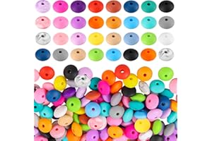 CZWZ 300 Pcs Silicone Lentil Beads for Keychain Making，12mm Rubber Silicone Focal Beads Bulk Loose Beads for Bracelet Necklace Crafts Making