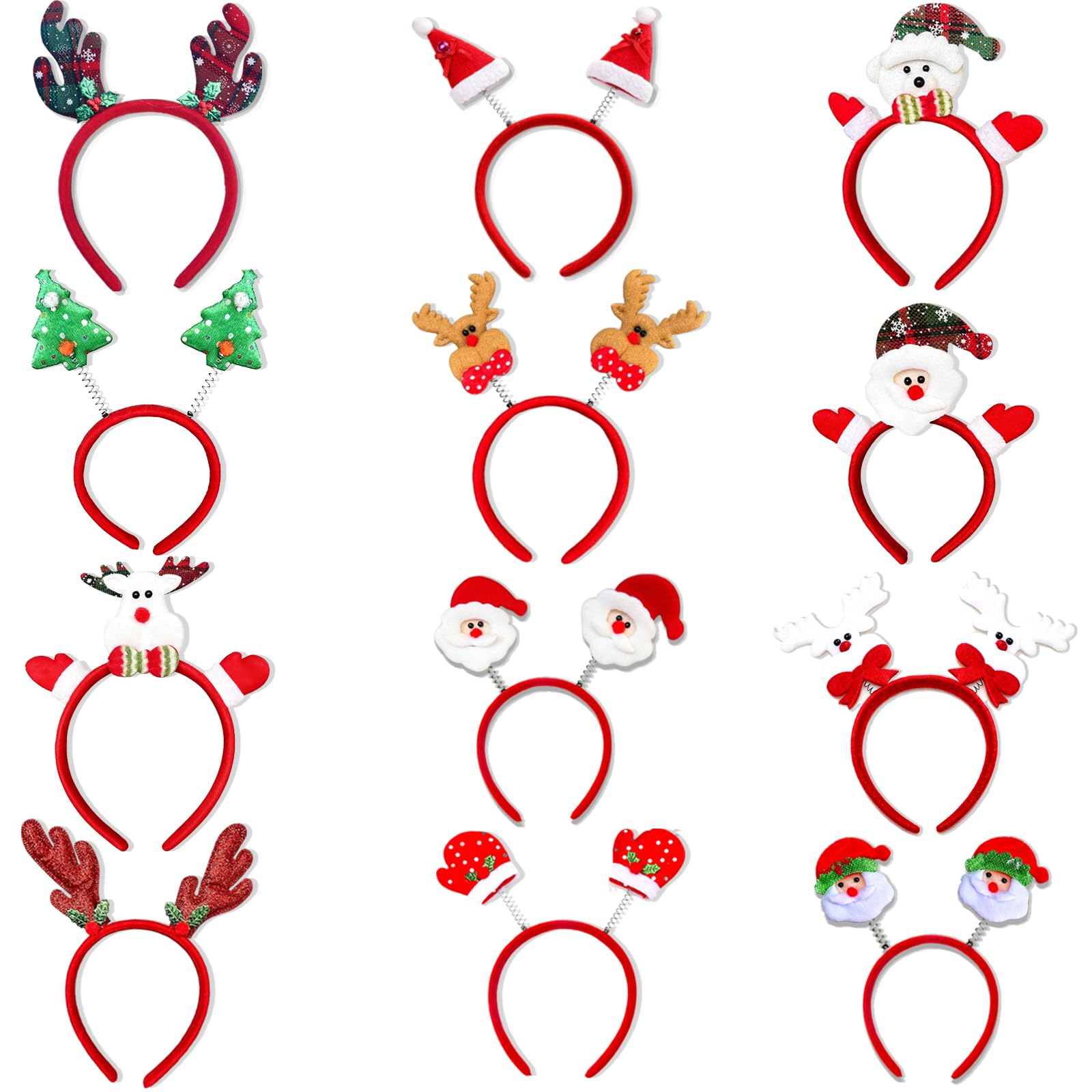 SAKNYUFO Christmas Head Boppers Headband - 12 Pack of Xmas Headbands for Adults, Christmas Party Supplies, Fancy Dress Accessories & Stocking Stuffer Gifts (One Size)