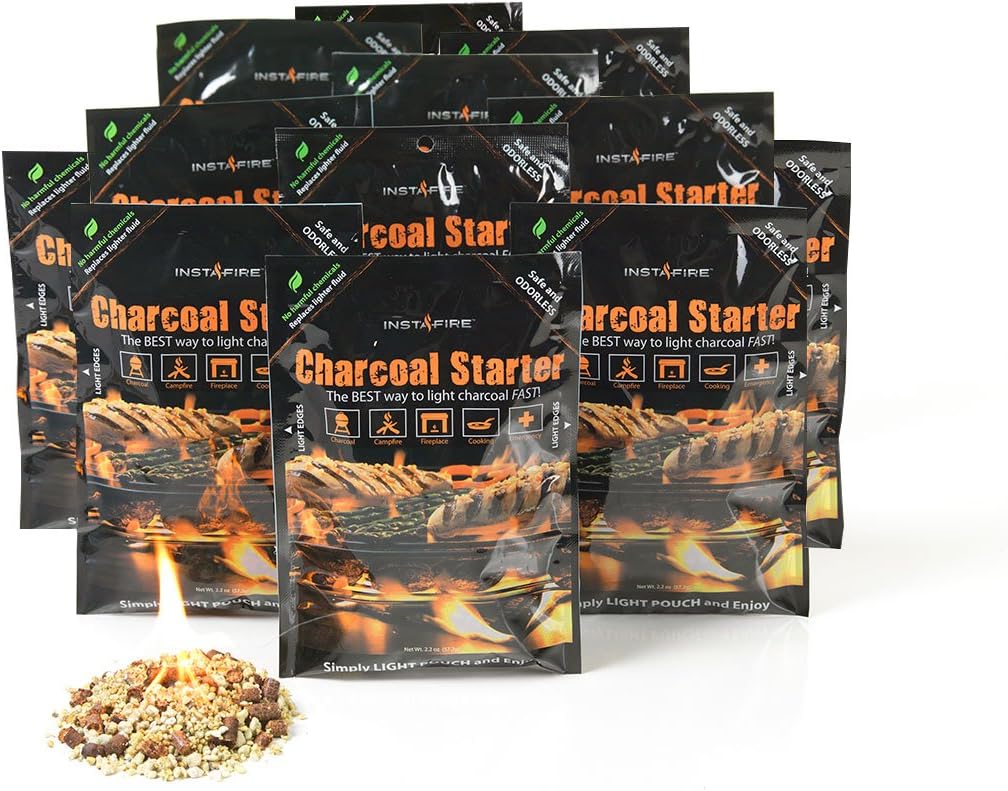 Instafire 12 Count Charcoal Starter, Awarded 2011 Innovative Product of The Year - All Natural, No Harmful Chemicals, Lights Charcoal in Under 15 min, Just Light The Pouch! Replaces Lighter Fluid