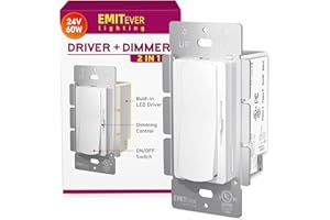 EMITEVER Dimmer Light Switch & 24V 60W Dimmable LED Driver 2 in 1, UL Listed Single-Pole or 3-Way Slide Dimmer Switches for Led Strip Lights,120VAC to 24VDC Power Supply for Low Voltage Project, Glossy White