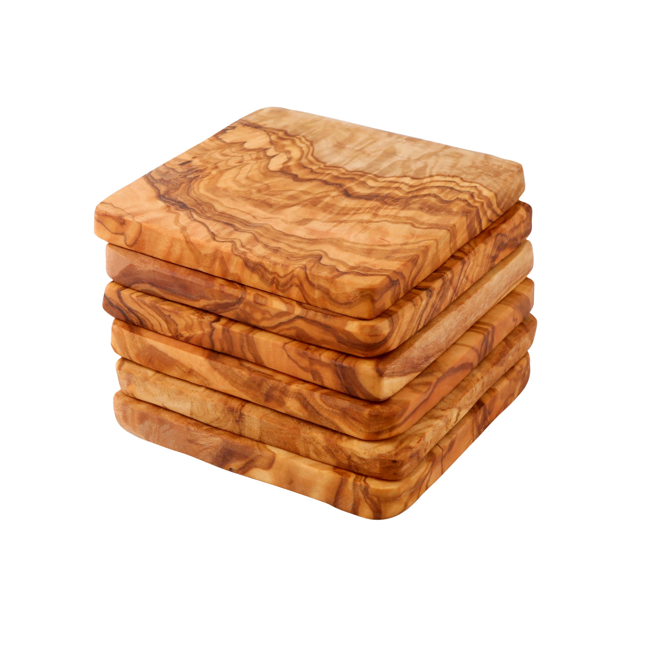 Cleminson Olive Wood 9 cm Square Coasters – Set of 6 | Rustic Mediterranean Living Dining Room