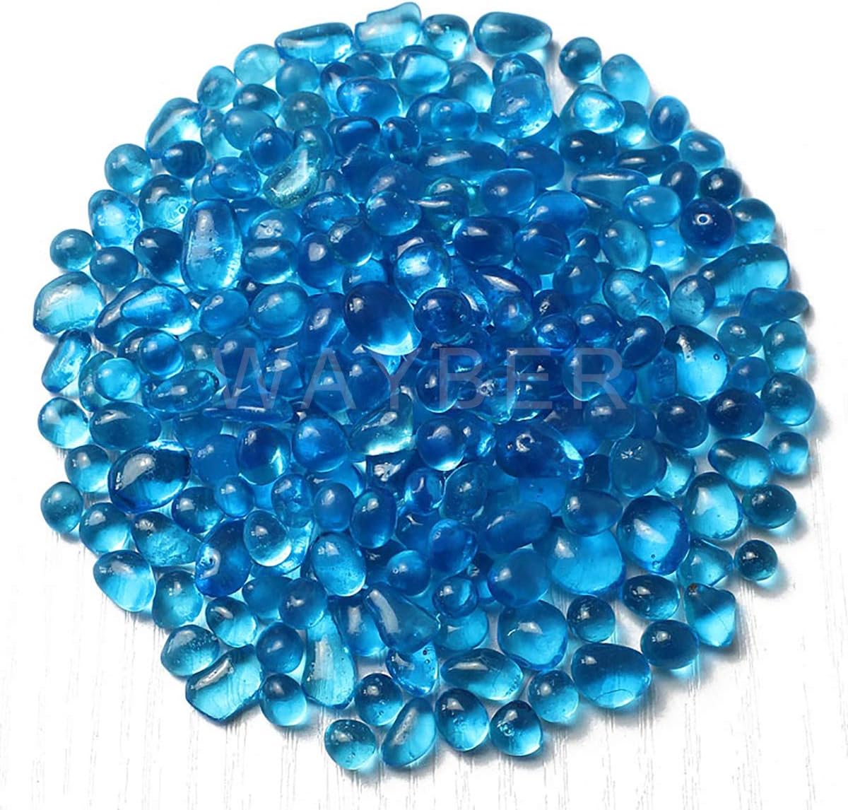 WAYBER Glass Stones, 1Lb/460g Irregular Sea Glass Pebbles Non-Toxic Artificial Crystal Gemstones for Aquarium Turtle Tank Vase Filler Terrarium Flowerpot Decoration, Lake Blue: Home & Kitchen