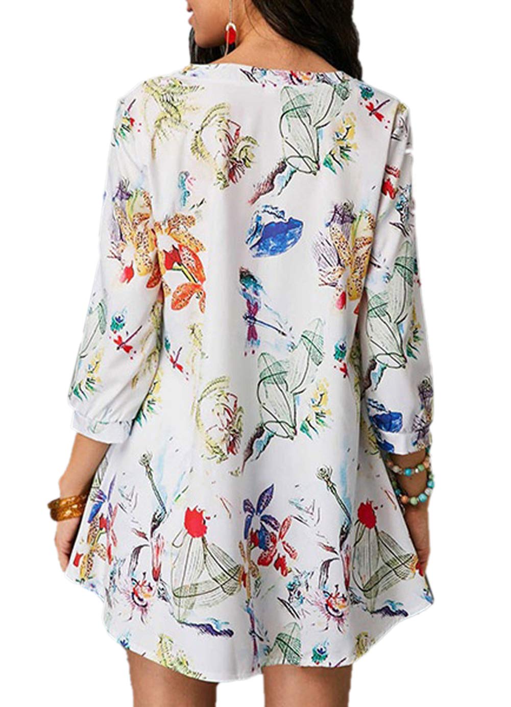 FELACIA Women\'s V Neck 3/4 Sleeve Floral Print T-Shirt Comfy Casual Blouses Tops for Women