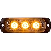 Buyers Products 8892300 Amber 3.5 Inch Thin LED Strobe Light For Trucks | Amber 3 LED Thin Horizontal Strobe Light With 12 Flash Patterns, 12-24V Operation, And IP67-Rated Housing For Trucks