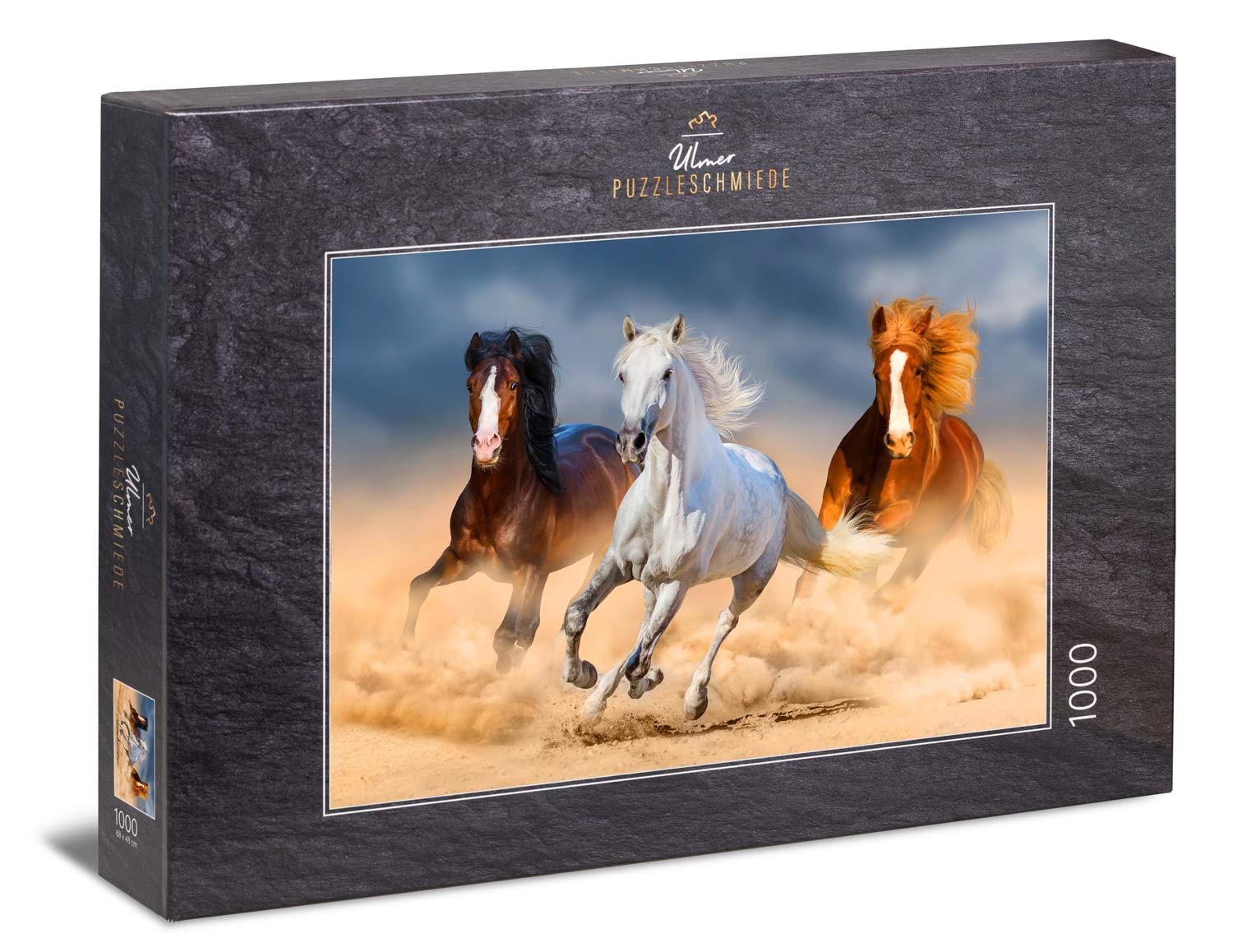 Ulmer Puzzleschmiede - Puzzle "Queens of the desert": 1000 pieces jigsaw puzzle - Powerful Arabian horses racing in the desert