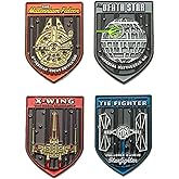 Star Wars Base Metal Millennium Falcon, Death Star,Tie-Fighter and X-Wing Fighters Space Ships Lapel Pin Set (4 Piece)