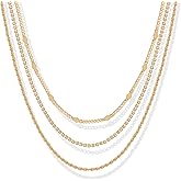 PAVOI 14K Gold Plated Dainty Layering Necklaces for Women | Snake Chain, Curb Link, Paperclip Layered Chains | Trendy Layering Necklace